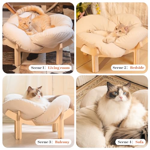 Elevated Cat Bed for Indoor Cats Couch Sofa Flower (White)