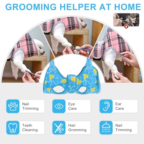 Dog Grooming Hammock for Small Dogs (S (Leg Spacing: 7-10.2" / Max W: 30lbs) / Blue Duck)
