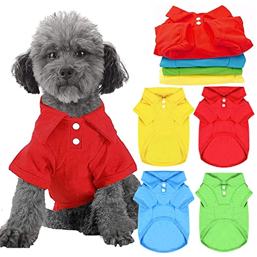 4 Pieces Dog Shirts Collared Polo T (Large (Sugget 10-15 lbs) / 4 colors (Red+Green+Yellow+Blue))