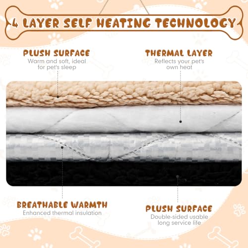 3 Pack Self Warming Cat Bed 17x22 Inch Self Heating Dog Mat Reflects Body Heat Extra Warm Thermal Pet Pad Washable Cat Dog Bed for Outdoor Indoor Large Kittens Puppy (Black/Khaki / 17x22 Inch)