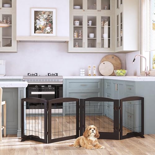 Dog Gate Indoor with Door (Espresso / 【4 Panels with door】80"W x 24"H)