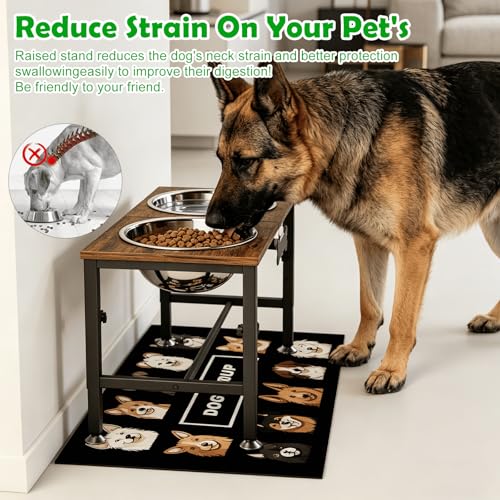 Elevated Dog Bowls with Mat for Large & Extra Large Dogs (Brown-3L)