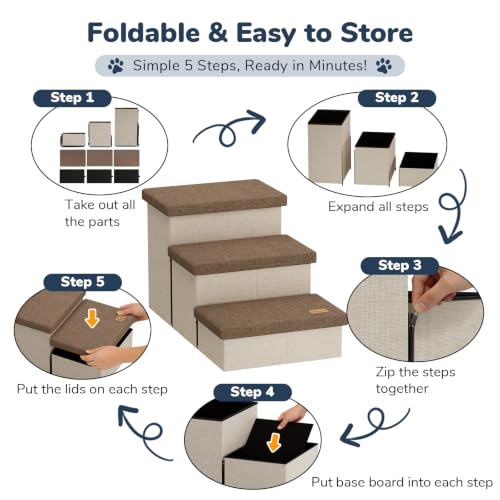 3 Step Wide Dog Stairs with Hidden Storage 18" H (Brown / 30"D x 17"W x 17.7"H)