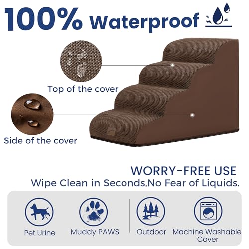 Dog Stairs for High Bed (Brown / 4-Step (28.3"D x 15.7"W x 19.7"H))