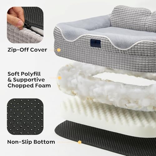 Square Dog Bed Medium Size Dog (Light Gray / 36"L x 26"W x 8"H)