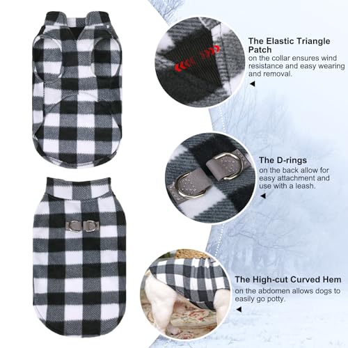 Small Dog Sweater Fleece Vest Winter Jacket (Large / WHITE BUFFALO PLAID)