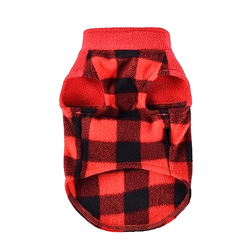 Dog Clothes for Small Dogs Boy Girl Fleece Dog Sweater Vest Puppy Sweatshirt Pullover XSmall Doggie Sweaters Stretchy Warm Chihuahua Teacup Clothes Outfits Costume Cat Sweaters (Red Plaid / Small (Chest 15in ))