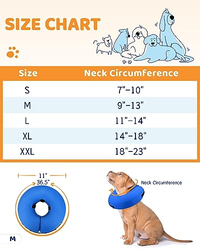 Inflatable Dog Cone Collar for Large Medium Small Dogs (Solid Blue / M(Neck 9"-12.5"))