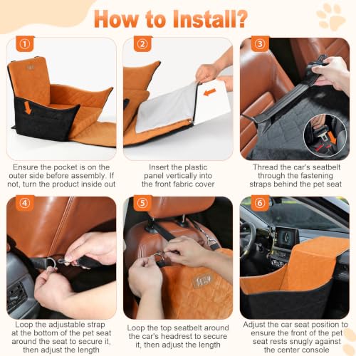 Elevated Dog Car Seat for Small and Medium Dogs Up to 35 lb (Black + Brown)