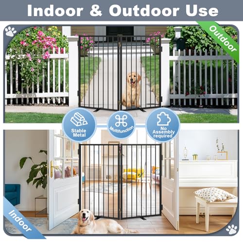 Metal Freestanding Dog Gates with Door for Outdoor Indoor (Black / 【2 Panels】 36''H*40''W)