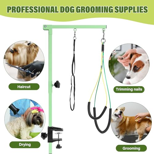Dog Grooming Arm with Pet Grooming Hammock (Green)