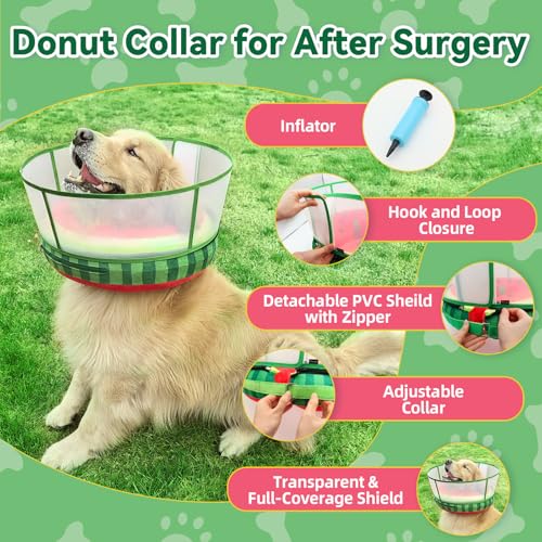 Upgraded Inflatable Dog Cone Collar to Stop Licking (M+ (Neck: 11-14") / Watermelon)