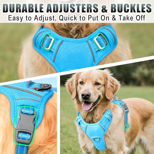 No Pull Dog Harness Large Reflective Dog Harness with Front Clip and Easy Control Handle for Walking Training Running with ID tag Pocket (Blue / Medium)