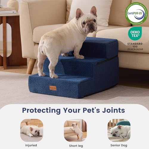 Dog Stairs for Small Dogs 14" H (Navy / 18"x22"x14"Extra Wide)