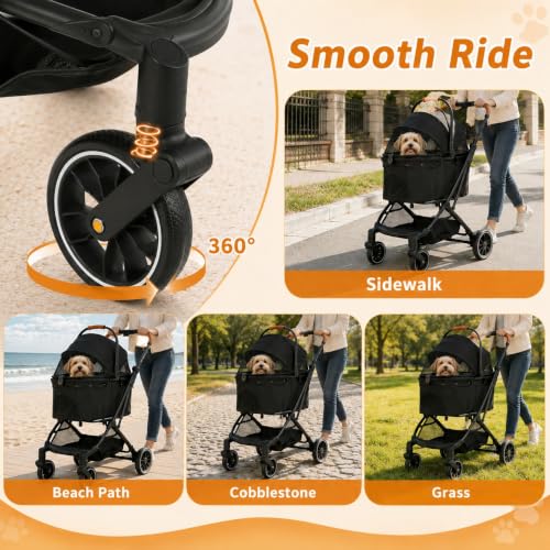 Pet Stroller with Detachable Carrier (Khaki)