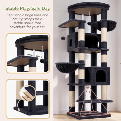 74in Heavy Duty Cat Tree Tower for Indoor Cats Large Adult (Dark Grey / 74inch)