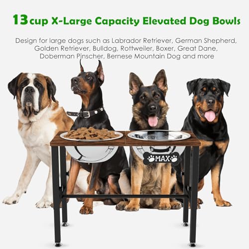 Elevated Dog Bowls with Mat for Large & Extra Large Dogs (Brown-3L)