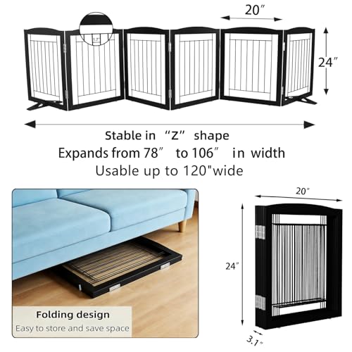 Freestanding Dog Fence Indoor (Black / 【6 Panels】120''w x 24''h)