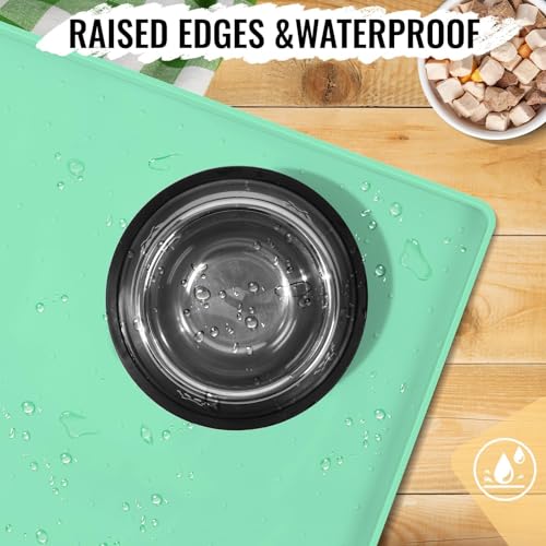 Dog & Cat Food Water Mat for Floors Waterproof (Green / 18''×12'')
