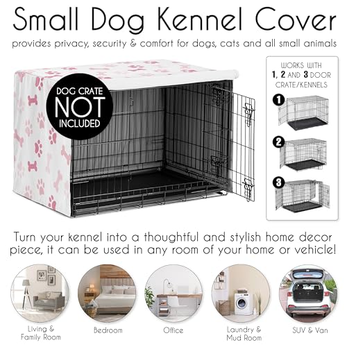 30in. Small Medium Dog Crate Cover (Pink Paw Bone / 30.0"L x 21.0"W x 19.5"H)