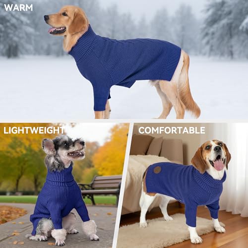 Dog Sweater Long Sleeve Warm Knit Sweaters for Large Dogs Boy Girl (Blue / XX-Large)