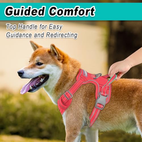 Dog Harness for Large Dog No Pull Mesh 2 Clips Dog Vest (X-Large / Red-Mesh)