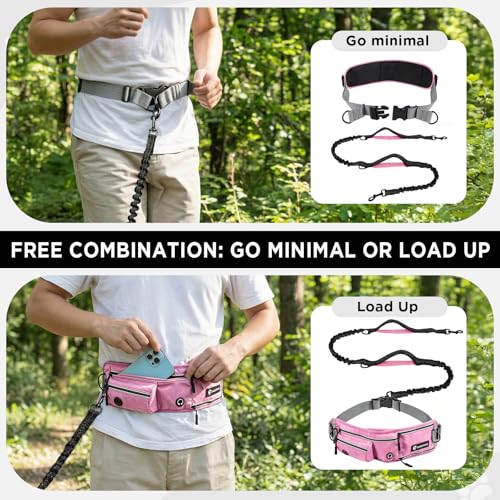 Hands Free Dog Leash with Waist Pack Bungee for Running Pink (Pink)