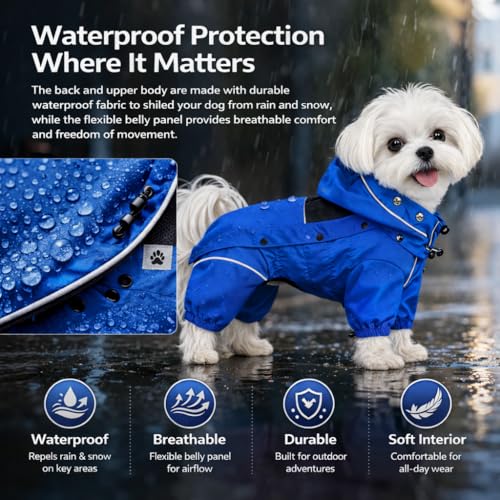 Waterproof Dog Raincoat with Removable Hood (Blue / S (Back 11.5"))