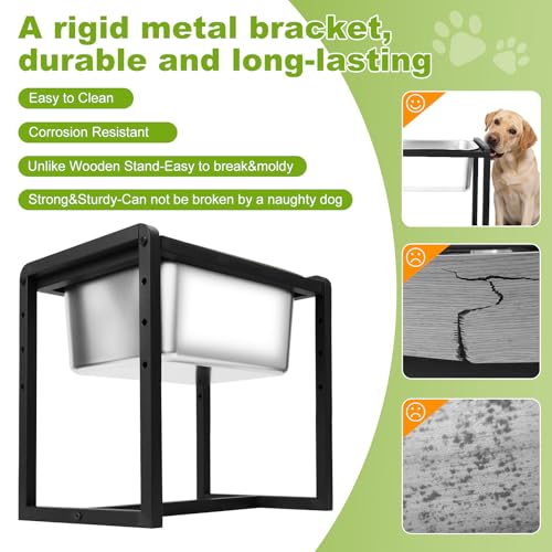 Adjustable Height Elevated Large Dog Water Bowls with Stainless Steel Bowls and Metal Stand (2GLLON)