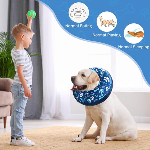 Dog Cone Alternative After Surgery Donut Collar (Blue Footprints / M(Neck 13"-16"))