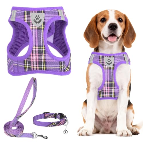 Dog Harness Collar and Leash Set No Pull for Small Medium Sized (Purple / XL (CHEST 20"-22"))