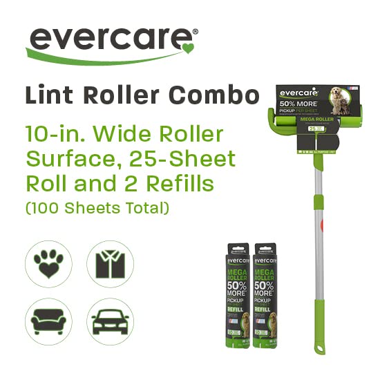 Pet Mega Lint Roller Value Pack with Two 50 (Pet Mega Lint Roller + 2 Refills Combo / 3-Pack (125 Sheets))