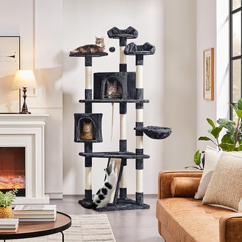 79in Multi Level Cat Tree for Multiple Cats with 9 sisal Posts (Black)