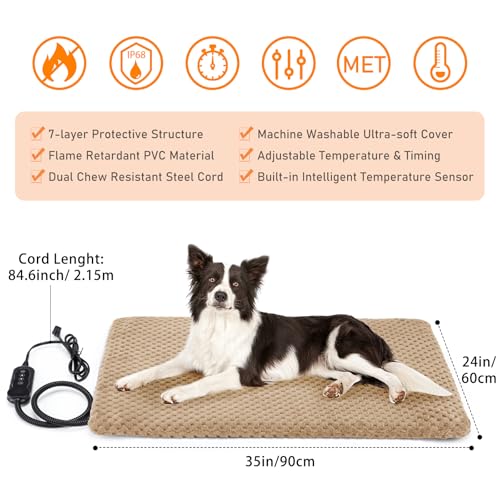 Pet Heating Pad for Cats & Dogs (L: 35" x 24" / Brown)