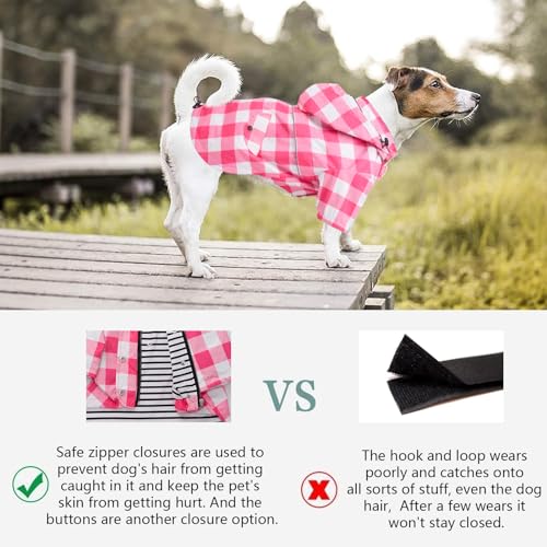 Dog rain Coat Waterproof Raincoat Puppy Jacket with Legs Buttons Zipper Hood Drawstring Fit for Yorkie Terrier Schnauzer Poodle Border Collie Labrador Golden Retriever 8lbs to 80lbs Pink XXL (XX-Large / Pink Plaid)