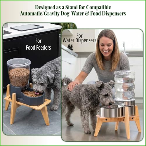 Dog Water and Food Dispenser Stand for Medium Dogs (Mid-Large (Rectangular) / Bamboo-DM)
