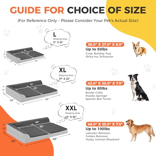 XXL Orthopedic Dog Bed (48.0"L x 35.0"W x 7.5"Th / Grey Flannel)