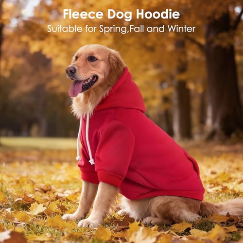 Dog Basic Hoodie Soft Dog Clothes Cold Weather Sweaters for Medium Large Dogs Cozy Fabric Warm Sweatshirt with Leash Hole for Boys (Red / XS (Back: 10.24",Chest: 14.96", 2-5 lbs))