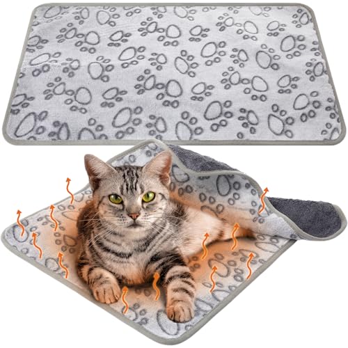 2 Pcs Large Self Warming Cat Pad Self Heating Cat Mat Bed Dog Crate Pet Blankets Thermal Heated Bed Mat for Outdoor Indoor Newborn Kittens Puppies Dog (24 x 18)