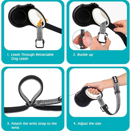 Dog Leash Wrist Strap with Lockable Clip for Dog Retractable Leash (Grey / 1 Pack)