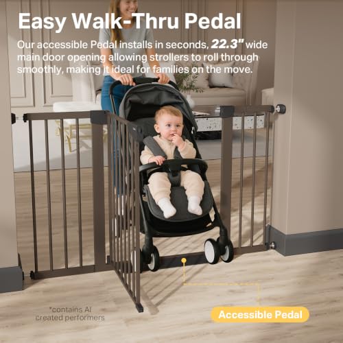 29.7 51.5 in Extra Wide Baby Gate for Stairs (Brown / 29.7-51.5"W x 30.5"H)