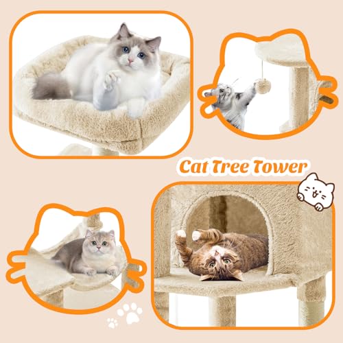 44 Inch Small Cat Tree Tower for Indoor Cats and Kittens (Beige / 44IN)