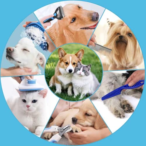 7PCS Dog Grooming Brush Kit for Shedding and Matted Fur (Blue)