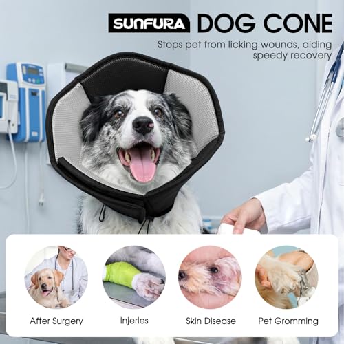 Dog Cones for Large Dogs Soft Dog Cone to Stop Licking (Black / X-Large)