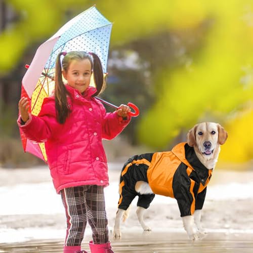 Dog Raincoat 4 Leg Waterproof Dog Rain Jacket with Hood (Orange / Small)