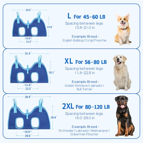 Dog Grooming Hammock (M（ Legs Spacing：6.3“-13.5" / Max W：26-45LBS） / Blue)