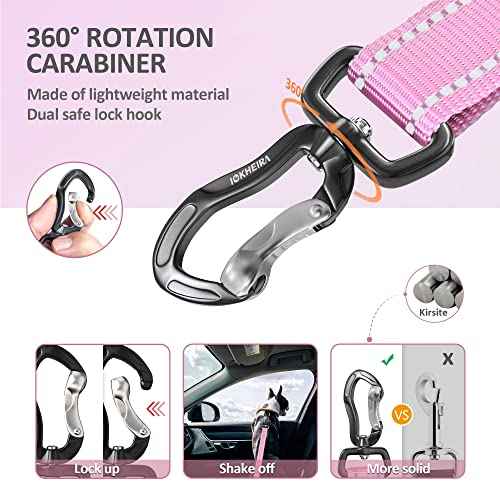 Dog Seatbelt Adjustable Reflective Bungee Harness with Aluminum Swivel Carabiner (Pink)