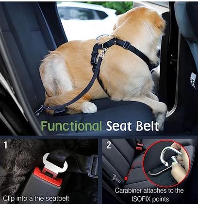 Dog Seat Belt Vest Harness for Car (Black / XL (Chest: 24.4-34.7", Neck: 18.9-29.1"))