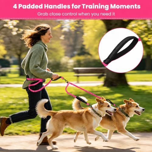 Hands Free Double Dog Leash (Bright Pink)