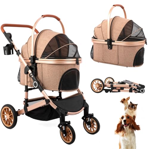 Dog Stroller with Detachable Carrier (Tan)